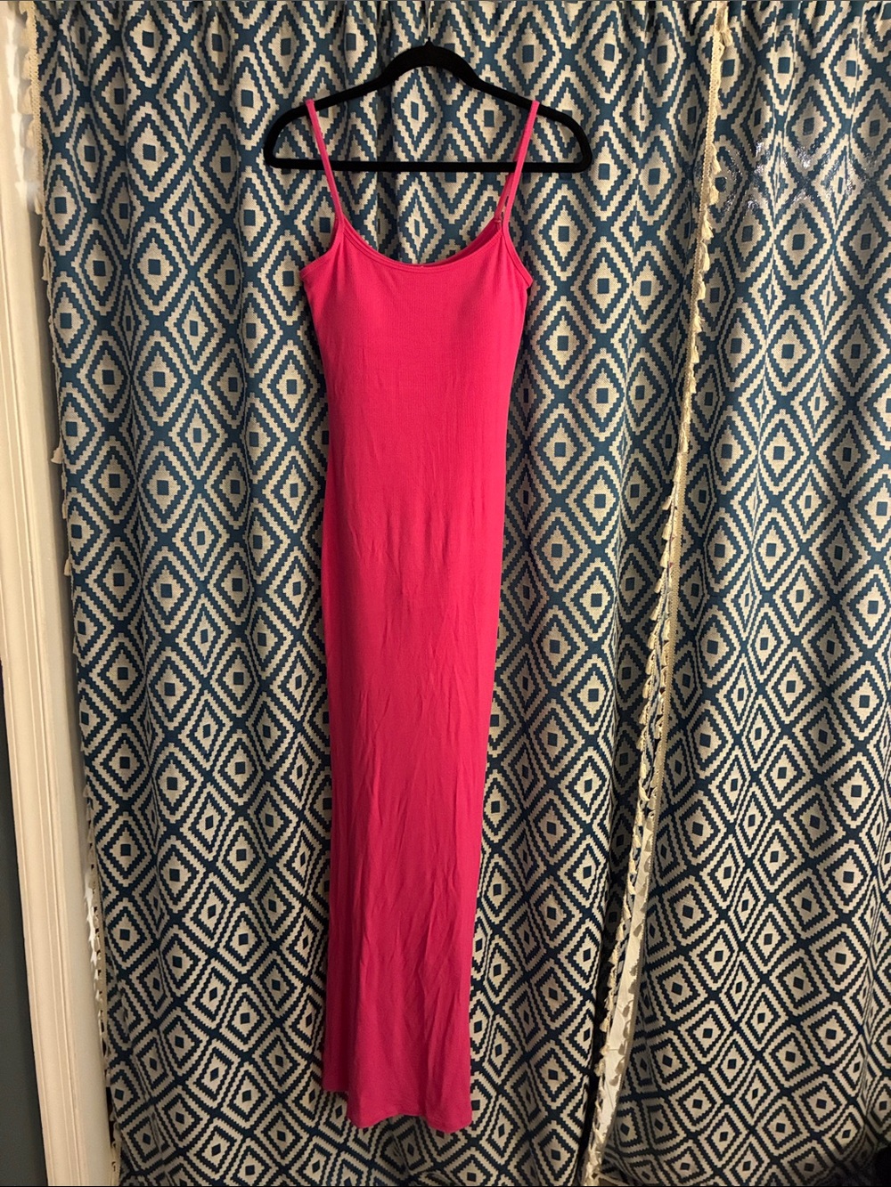 Sleek Hot Pink Maxi Slip Dress with Thin Straps